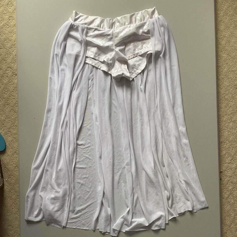 Body Rage Curve One Size White Shorts with Sheer One Sided Panel Maxi Skirt